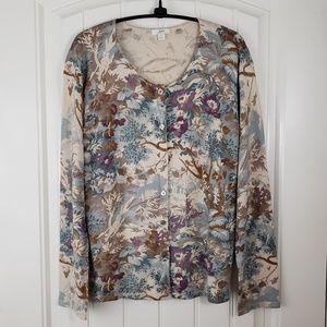 J.Jill Floral Long Sleeve Knit Cardigan, Sz S